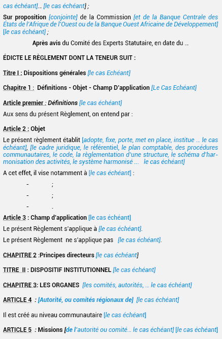 MODÈLE DE RÈGLEMENT