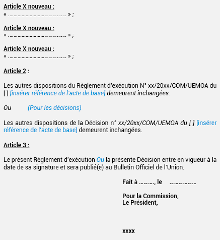 MODÈLE D’ACTE MODIFICATIF (cas des actes pris par la Commission)